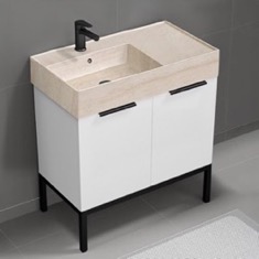 Modern Bathroom Vanity, 32 inch, Travertine Style Sink, Free Standing